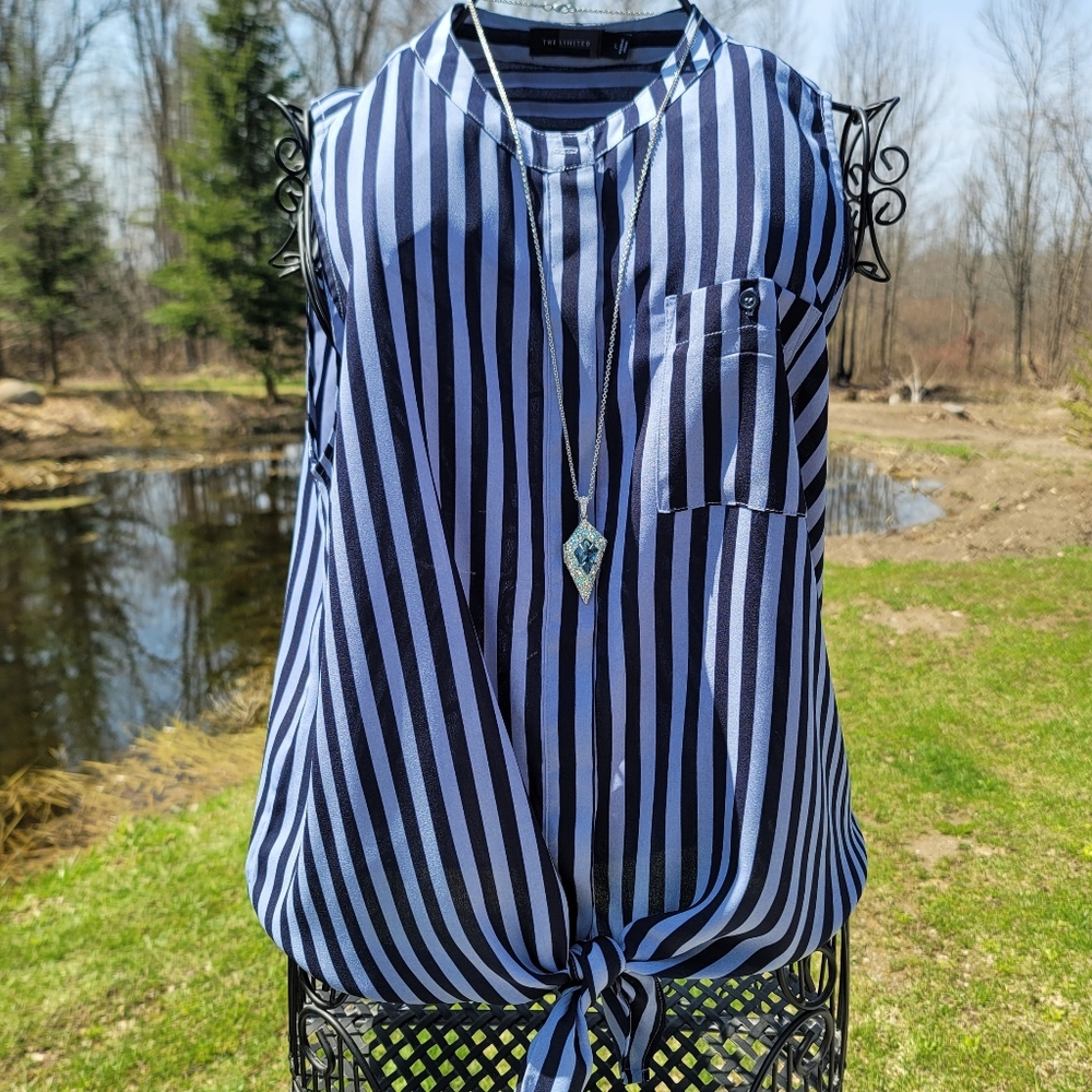 Limited Navy and Light Blue Striped Sleeveless Blouse. Size large.